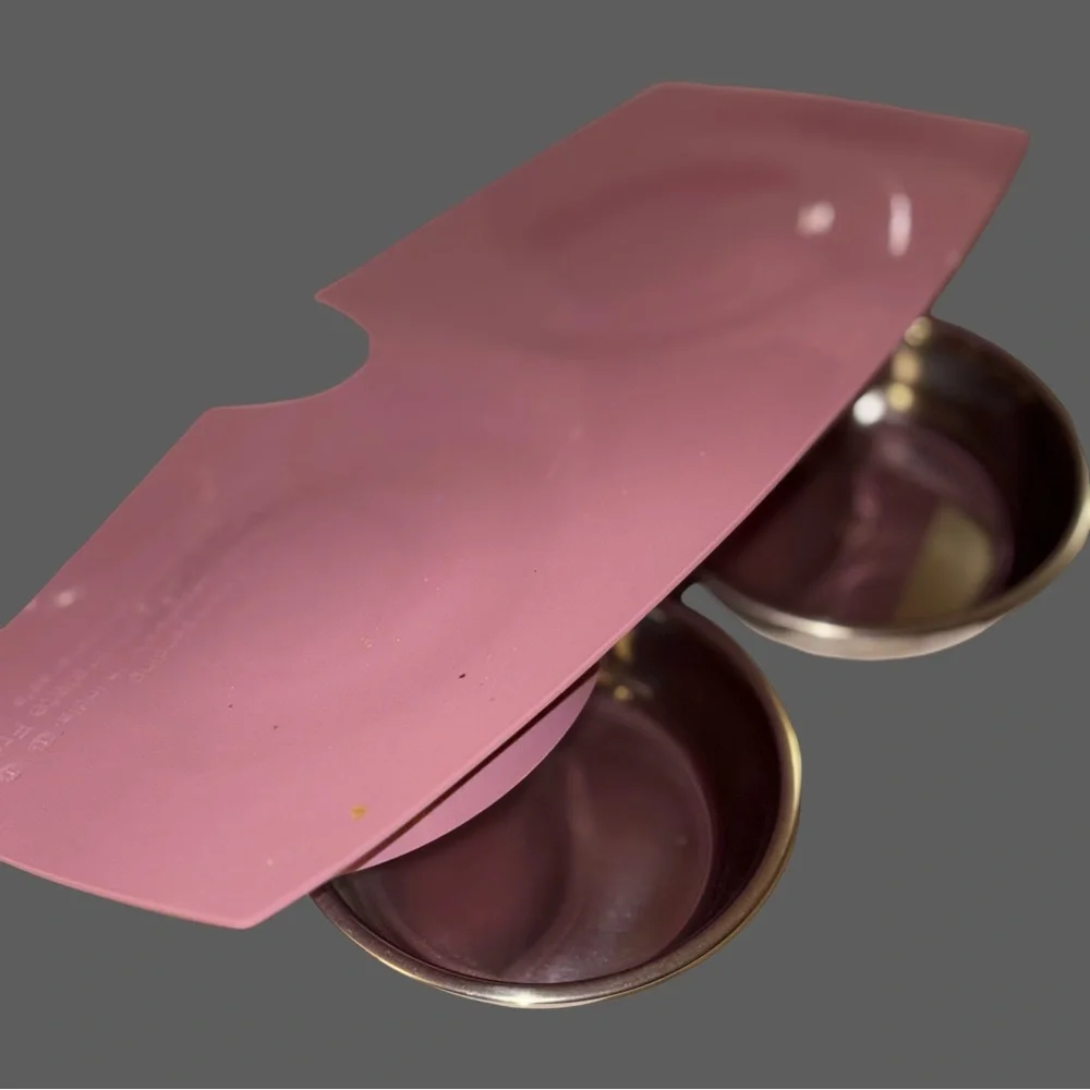 EveryYay Silicone pink double diner stainless steel 2 cup, cat or dog set